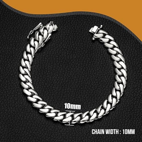 10mm Silver Plated Stainless Steel Cuban Link Chain Necklace & Bracelet -With Smooth Buckle Clasp - 7.5/8/8.5/9 Inch Bracelet & 18/20/24/30 Inch Necklace - Hypoallergenic Jewelry for Men & Women thumbnail 7