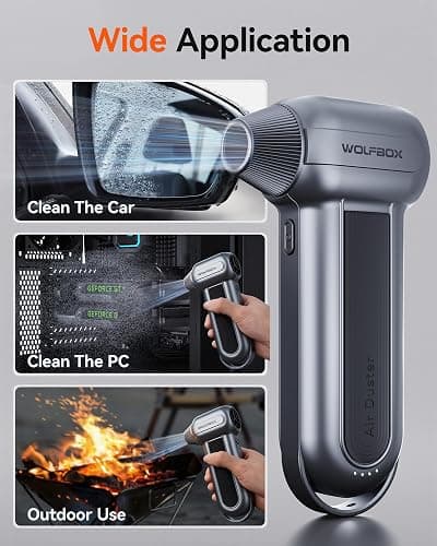 WOLFBOX MF100 Electric Air Duster-150000RPM Super Power Cordless Air Duster, Rechargeable Brushless Motor Durable Blower, 3-Gear Adjustable Dust Blower for Computer, Keyboard, Outdoor, House and Car thumbnail 6