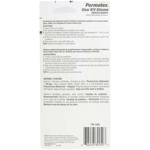 Permatex 80050 Clear RTV Silicone Adhesive Sealant, 3 oz thumbnail 2
