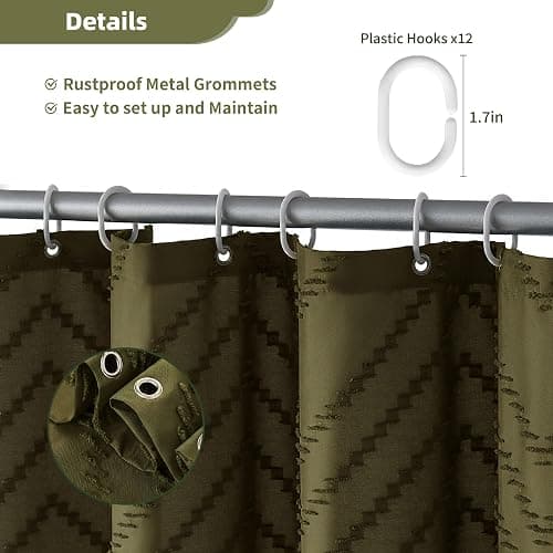 Siiluminisoy Long Shower Curtain Olive Green Boho Shower Curtain with Tassel for Bathroom, 72 x 78 Woven Fabric Modern Textured Tufted Chevron Striped, Machine Washable thumbnail 7