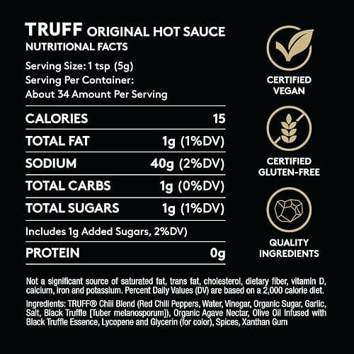 TRUFF Original Black Truffle Hot Sauce, Gourmet Hot Sauce with Ripe Chili Peppers, Black Truffle Oil, Agave Nectar, Unique Flavor Experience in a Bottle, 6 oz. thumbnail 2