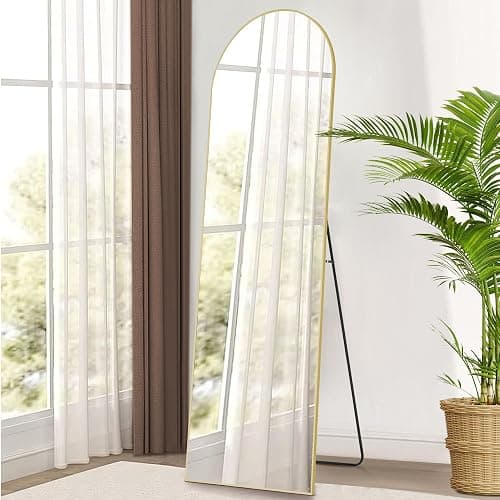 DUMOS Arched Full Length Mirror with Stand 64"x21" Floor Standing Aluminum Frame for Bedroom Body Hanging Leaning Modern Simple Home Decor Shatter-proorf Nano Glass Wall Living Room Cloakroom Gold - Gold-arched - 64"L x 21"W thumbnail 7