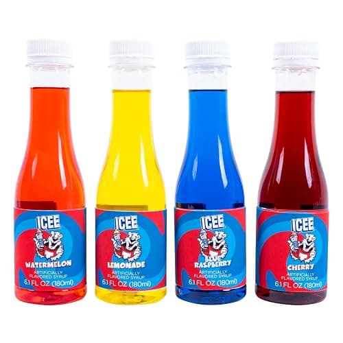 ICEE 4 Pack Slushie Syrups. Genuine ICEE Shaved Ice Snow Cone Syrup including Watermelon, Lemonade, Blue Raspberry & Cherry Flavors. 4 x 6.1floz. Perfect For Snow Cones, Slushies, Sodas & Ice Pops. thumbnail 3