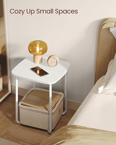 VASAGLE LILEA Collection - Side End Table with Fabric Basket, Modern Nightstand, Square Bedside Table, for Living Room, Bedroom, Matte White and Camel Brown ULET229W10 thumbnail 4