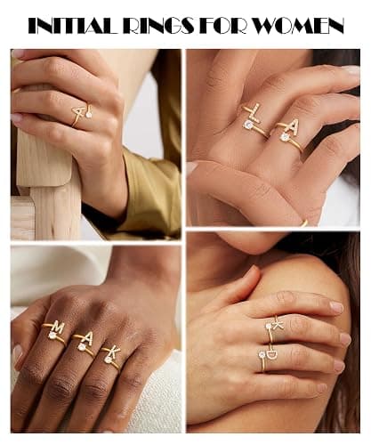 Gold Silver Initial Rings for Women Non Tarnish Dainty 14k Gold Plated Stackable Rings for Women Trendy Adjustable Capital Letter Cubic Zirconia Thumb Pinky Ring Unique Cute Open Birthday Gift Jewelry thumbnail 4