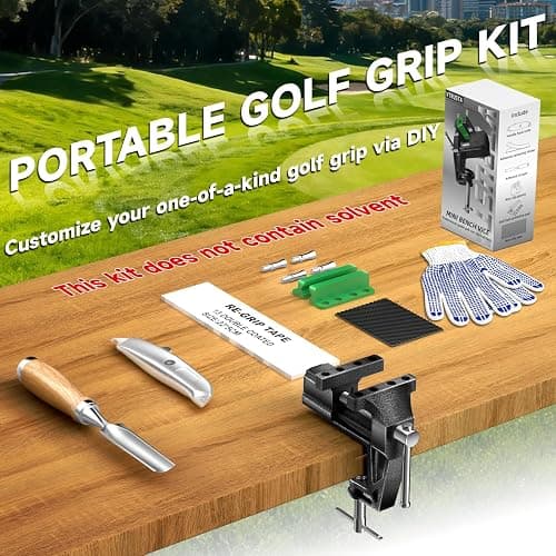 Golf Grip Kit for Regripping Clubs, Golf Regripping Kit, Portable Golf Club Regripping Kit, Golf Grip Replacement Kit with Table Vise, Rubber Clamp, Gloves, Tape Strips, Hook Knife, Tape Remover thumbnail 7