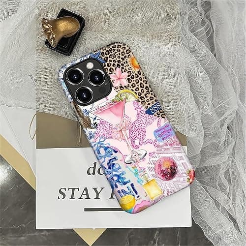 Compatible with iPhone 16 Pro Case - Dual-Layer Protection, Hard Shell with Silicone Interior,Slim Scratch Resistant Shockproof for Woman Men - Leopard Print Wine Glass Collage thumbnail 4