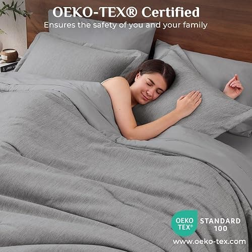 JOLLYVOGUE Grey Queen Comforter Set, Cationic Dyeing Bed in a Bag Queen 7 Pieces, Double-Tone Bedding Set with Down Alternative Comforter, Sheets, Pillowcases & Shams thumbnail 6