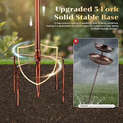Metal Bird Bath for Outside, 47'' Adjustable Standing Bird Feeder for Outdoors, 2 in 1 Metal Birdbaths & Birdfeeder, Vintage Bird Bath Feeder Bowl, Bird Baths Water Bowl with Stable 5-Pronged Base thumbnail 3