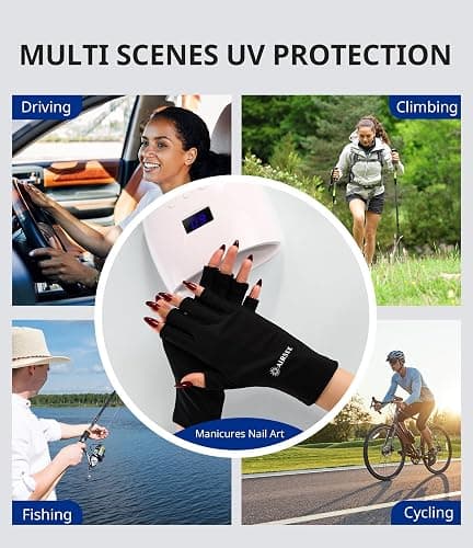 AIRSEE Premium UPF 50+ UV Protection Gloves for Gel Manicures - Fingerless Design for Professional Solon & Home Use, Anti UVA/UVB, Breathable Cool Tech Gloves for UV Lamp & Sun Protection (Black) thumbnail 7