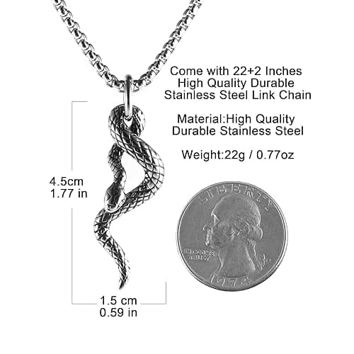 HZMAN Gothic Jewelry Men's Stainless Steel Animal Snake Pendant Chain Necklace thumbnail 5