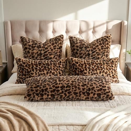 Cheetah Print Throw Pillow Covers 24x24 Set of 2, Fluffy Soft Faux Fur Decorative Throw Pillow Covers24 x 24, Leopard Print Home Decor for Sofa Livingroom thumbnail 5