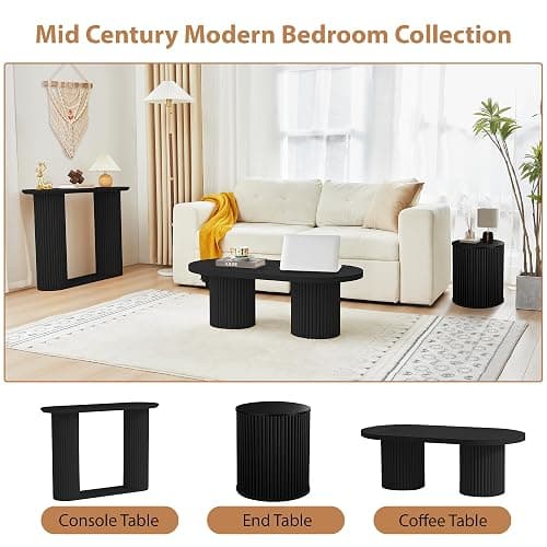 AVZEAR Small Round Side Table Fluted Night Stand Set of 2, Mid Century Modern End Table with Storage, Circle Bedside Tables Wood Nightstands for Small Spaces, Living Room, Bedroom (Black) thumbnail 6