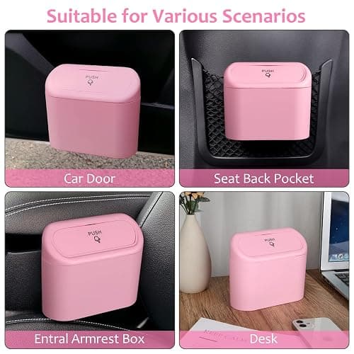 Accmor Car Trash Can with Lid, Vehicle Trash Bin Car Dustbin Garbage Organizer Holder with One Roll Trash Bag, Portable Hanging Mini Leakproof Cars Storage Bag Container for Auto, SUV, Office (Pink) thumbnail 5