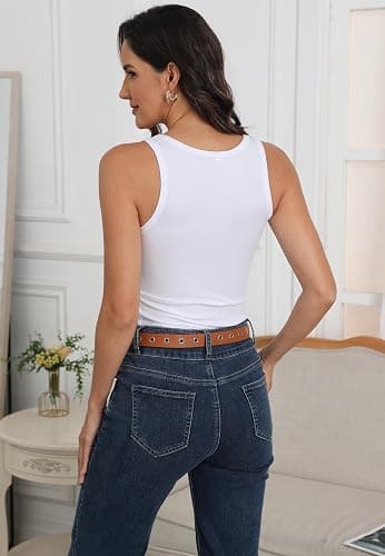 Roselux Women's Sleeveless Scoop Neck Fitted Tank Top Ribbed Knit Casual Basic Cami Shirts thumbnail 5