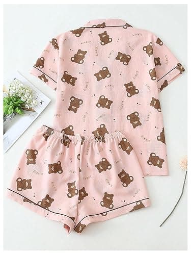 Verdusa Pajamas For Women Set 2 Piece Summer Pajama Sets Cute Pjs Lounge Matching Button Shirt with Shorts thumbnail 2