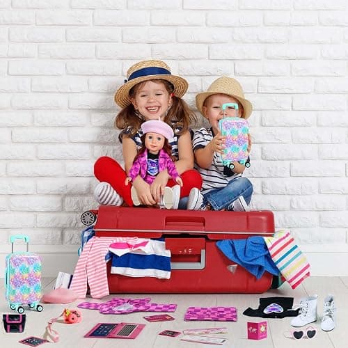 ARTST 18 inch Doll Clothes Accessories Girl Suitcase Luggage Travel Set-Doll Clothing Hat Handbag Sunglasses Camera Computer Passport Cell Phone for Christmas Birthday(NO Doll) thumbnail 3