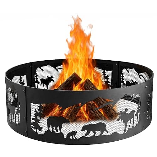 Cuisiland Outdoor Fire Pit Ring, 36 Inch Heavy-Duty Steel Fire Ring with Mountain & Wildlife Cutout, Wood Burning, for Backyard, Camping, Bonfire & Patio, Easy Assembly (36''/1mm - Wildlife) - Image 1