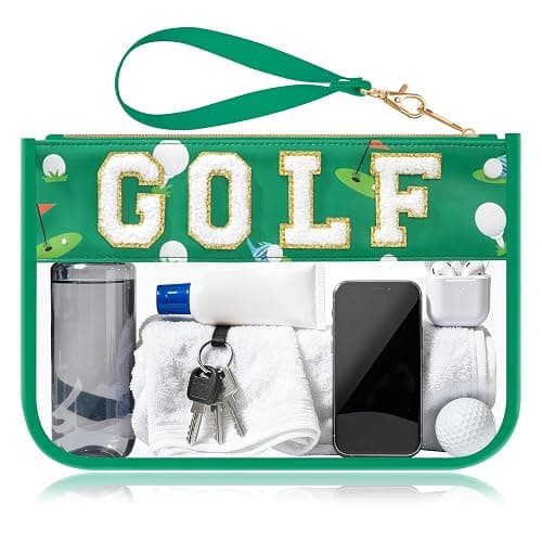 BuyCard Golf Gifts Makeup Bag with Chenille Letter Patch, Clear Cosmetic Pouch PVC Organizer Purse, Waterproof Travel Bag, Portable Toiletry Storage Bag for Her Friends - Image 1
