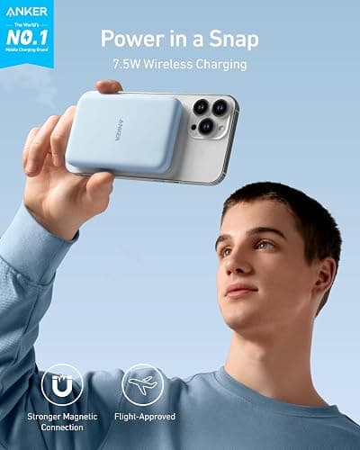 Anker 621 Magnetic Portable Charger (MagGo), 5,000mAh Wireless Power Bank with USB-C Cable, Magsafe-Compatible Battery Pack for iPhone 16/15/14/13/12 Series thumbnail 2