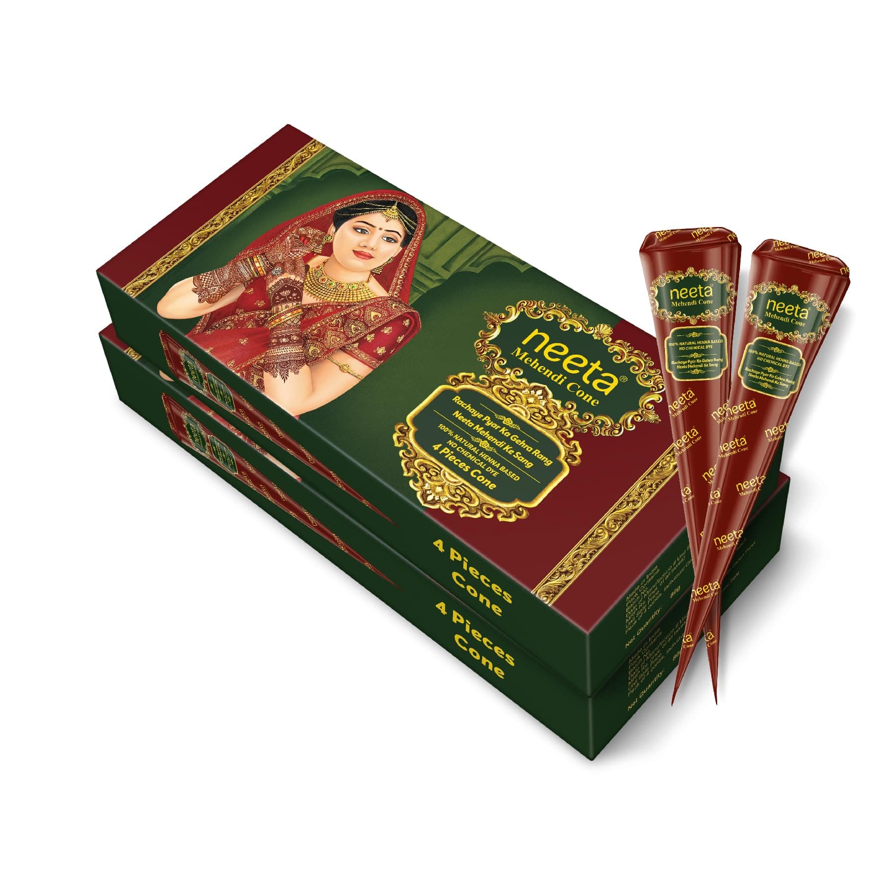 Neeta Mehendi Cone for Body Art, Herbal Henna Paste/Cones, Natural 100% Henna, Reddish Brown Color for Hand Tattoo Design, Pack of 8 Piece - Image 1