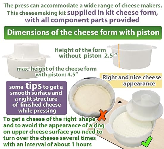 Сheese Making Kit 12 in (Metal Guides Cheese Press + 1 Cheese Making mold 1.2 L) pressure up to 50 pounds thumbnail 8
