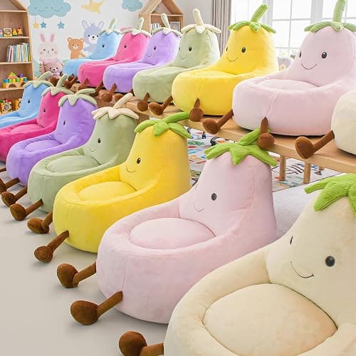 DUMOS Kids Bean Bag Chair, Stuffed Toddler Couch with Faux Rabbit Fur Cover for Teens & Kids, Comfy Lazy Sofa Chair for Reader, Living Room, Bedroom, Aged 4-12 Years, 31 Inch, Pink thumbnail 2