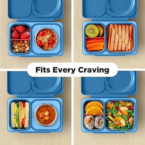 Omie OmieBox UP bento Box for Kids | Insulated Lunch Box | Leak Proof Vacuum Insulated Thermal Food jar | Cooler ice Pack | 2 Compartments (Cosmic Blue) thumbnail 9