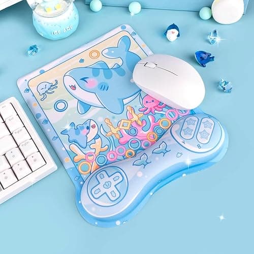 BelugaDesign Shark Mousepad | Cute Kawaii Anime Pastel Blue Mouse Pad | Ocean Underwater Nonslip Mat for Gaming Computer Laptop Keyboard Desk Accessory | Padded Squishy Wrist Rest for Easy Typing thumbnail 5