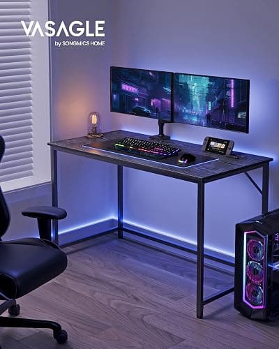 VASAGLE Computer Desk, Small Office Desk and Workstation, Work Desk for Home Office, Study, Bedroom, 60 x 120 x 76 cm, Industrial Style, Metal Frame, Black with Wood Grain LWD039B56 thumbnail 5