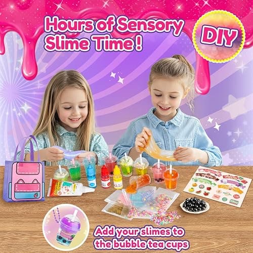 Trubic 46PCS Slime Boba Tea Making Kit for Girls ages 8-12, DIY Pretend Play Food Toys, Bubble Tea Cups/Bag/Clear Slime/Add-ins, Making Miniature Food, Christmas Party Favors Gift for Kids 6 7 9 10 11 thumbnail 3