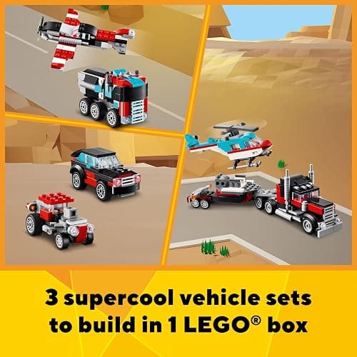 LEGO Creator 3 in 1 Flatbed Truck with Helicopter Toy, Transforms from Flatbed Truck Toy to Propeller Plane to Hot Rod and SUV Car Toys, Gift Idea for Boys and Girls Ages 7 Years Old and Up, 31146 thumbnail 3