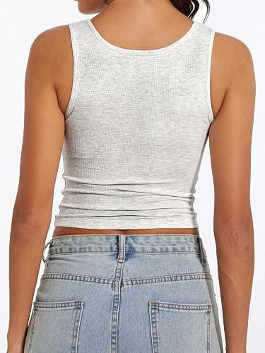 AnotherChill Women's Ribbed Crop Tank Tops Scoop Neck High Back Basic Sleeveless Rib Shirt Summer Athletic Top thumbnail 2