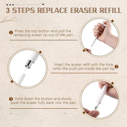 4 Pack Retractable Eraser Pen, 2.3mm Round & 2.5mm Rectangular Tips, Mechanical TPE Eraser Pen with 12 Refills, Pen-Style Erasers for Artists, Students & Professionals Drawing, Drafting, Art & Writing thumbnail 8