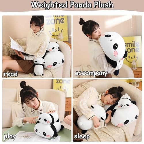 SQEQE Beschwerter Panda-Plüsch, beschwertes Panda-Plüschtier für Angst, niedliches Plüschtier, weiches Pandabär-Kissen, Spielzeug, Geschenk für Kinder und Erwachsene, 24 cm, 0,4 kg thumbnail 5