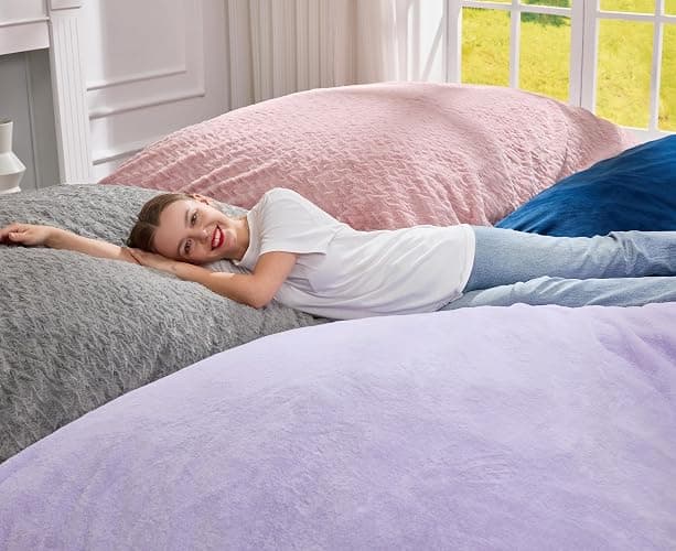 Hobestluk 3 in 1 Bean Bag Chair Giant Bean Bag Chairs for Adults with Chevron Plush Fur Cover Convertible Bean Bag Floor Cushion with Machine Washable Cover for Living Room (Chevron Plush Pink) thumbnail 5