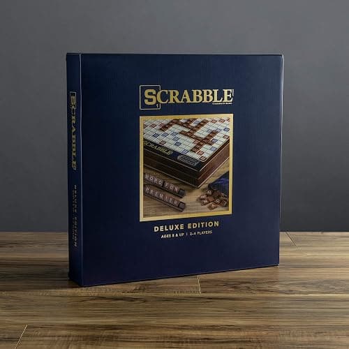 WS Game Company Scrabble Deluxe Edition with Rotating Wooden Game Board and Raised Tile Grid, Board Games for 2-4 Players (Ages 8+) thumbnail 5