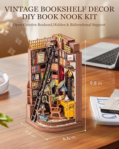Rolife DIY Book Nook Kit Silent Corner Study, 3D Puzzles Creative British Bookend Bookshelf Decor for Adults, Tiny House Miniature Kits Model Building Kits, DIY Crafts/Gifts for Teens & Book Lovers thumbnail 3