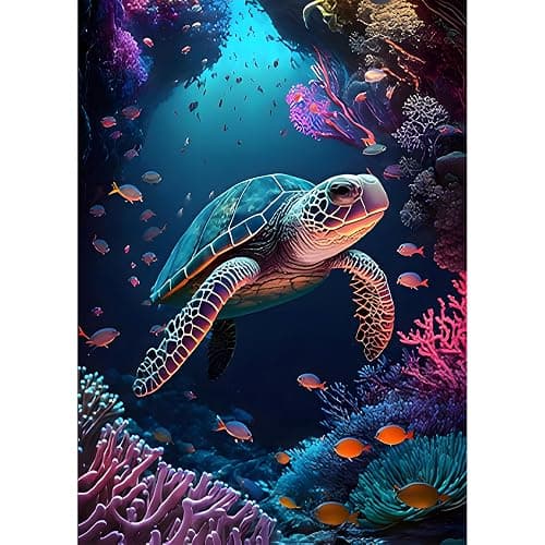 HEIBAGO 5D Diamond Art Painting Kits for Adults, Sea Turtle Diamond Painting Kits for Beginners, Full Drill Round Diamond Dots Kits Animal Painting Craft for Home Art Decor 30x40cm - Image 1