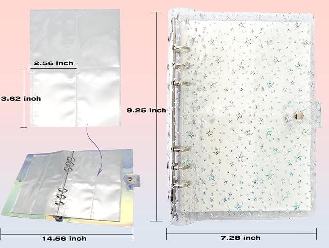 JIEADJIE Kpop Photocard Holder Book Set A5 Binder Photocard Album 6 Ring, Suit for 200 Cards 3 Inch Photo,with 50 Pcs Laser Flashing Card Sleeves,with 20 Sheets Stickers Cute Decor Stickers (Star 2) thumbnail 2
