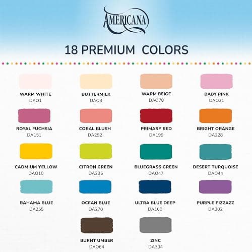 DecoArt Americana Acrylic Paint Set – Popular Colors, 18 Bottles (2 fl oz) – Art and Craft Acrylic Paints for Canvas, Wood, and More thumbnail 2