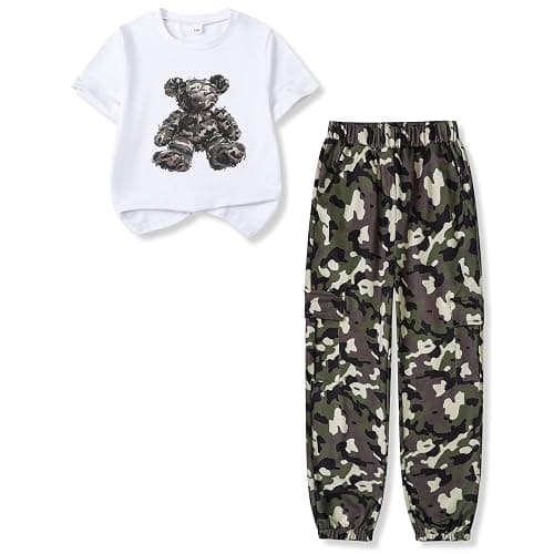 Afsmlys Tween Girl Clothes 2 Piece Outfit Summer Short Sleeve Top + Jogger Pants Spring Fall Clothing Set Size 4-14 Years - Image 1