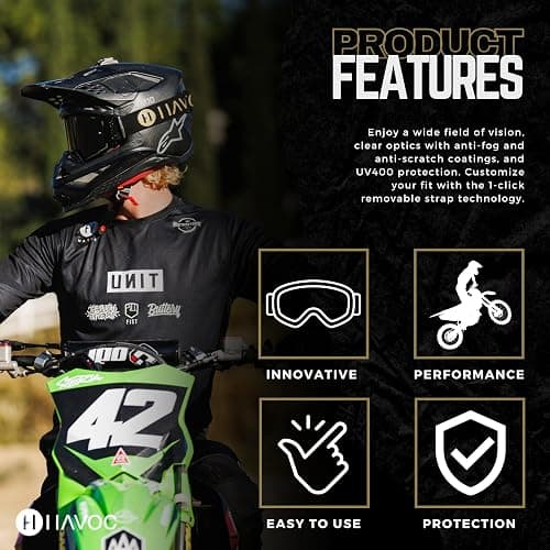 Havoc Racing Helios Goggles - For Motocross, Dirt Biking, ATV, & UTV - UV Blocking Anti-Fog Goggles thumbnail 3