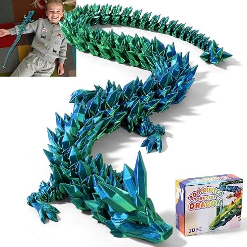 TXB3DOK 24 Inch 3D Printed Articulating Dragon - Giant, Long, and Extra Large Dragon Figure for Home Decor and Gifts (Blue Green, 24 inch) - Image 1