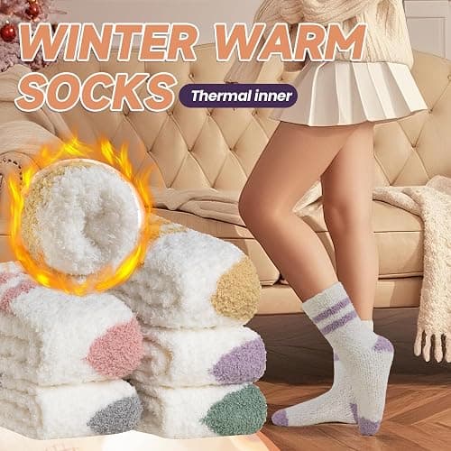 AMENLAN Women Fuzzy Slipper Socks Winter Microfiber Soft Cozy Plush Fluffy Socks Warm Comfy Thermal Home Sleeping Socks thumbnail 2