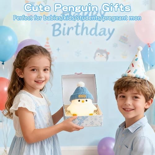 Penguin Lamp with Knit Hat,Adorable Penguin Night Light,Safe Soft Silicone,Dimmable Nursery Nightlight,LED Squishy Animal Lamp,Room Decor,White Elephant Gifts,Christmas Gifts for Kids /Boys Girls Baby thumbnail 6