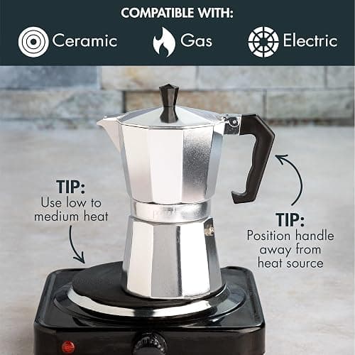 Primula Classic Stovetop Espresso and Coffee Maker, Moka Pot for Italian and Cuban Café Brewing, Greca Coffee Maker, Cafeteras, 6 Espresso Cups, Silver thumbnail 6