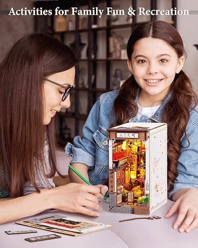 Rolife DIY Book Nook Kits for Adults, Miniature Dollhouse Booknook Kit, 3D Wooden Puzzle Creative Decorative Bookends Bookshelf Diorama Insert Crafts Hobbies Gifts (Sakura Wine Alley) thumbnail 2