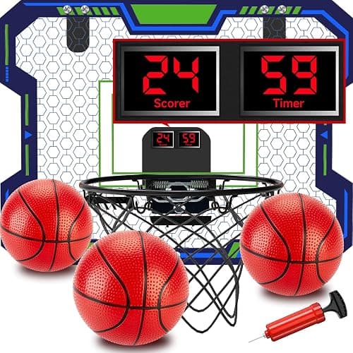 Basketball Hoop Indoor for Kids(4-12 Years Old), Over The Door Basketball Hoop with Scoring, Countdown and Music Accompaniment, Christmas Toys - Image 1