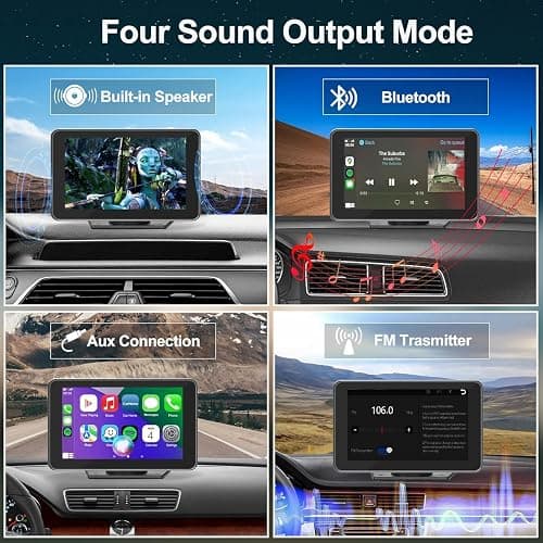 FUNAURORE Wireless CarPlay Screen for Car, 7" Android Auto, Backup Camera | Backup camera with night vision, Bluetooth audio, Mirror link, GPS navigation, Voice control, Portable, Fit all vehicles thumbnail 5
